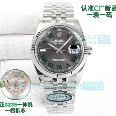 Clean Factory Swiss Clone Rolex Datejust 36mm Grey Green Roman Dial Watch